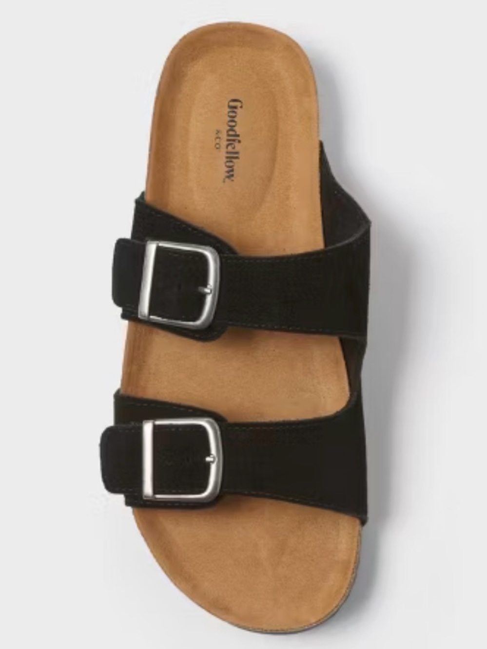 Goodfellow & Co Black Suede Double-Buckle Slide Sandal with Contrast Footbed